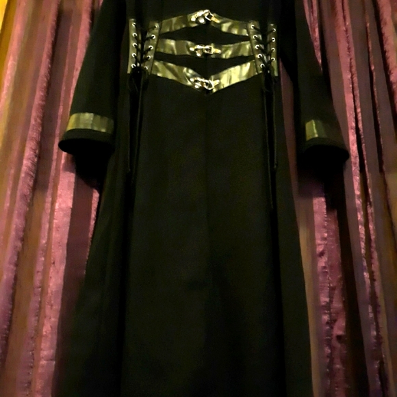 Red Balls on Fire Tripp NYC Buckle Trench  Corset Pleather Halloween Hellraiser - Picture 10 of 10